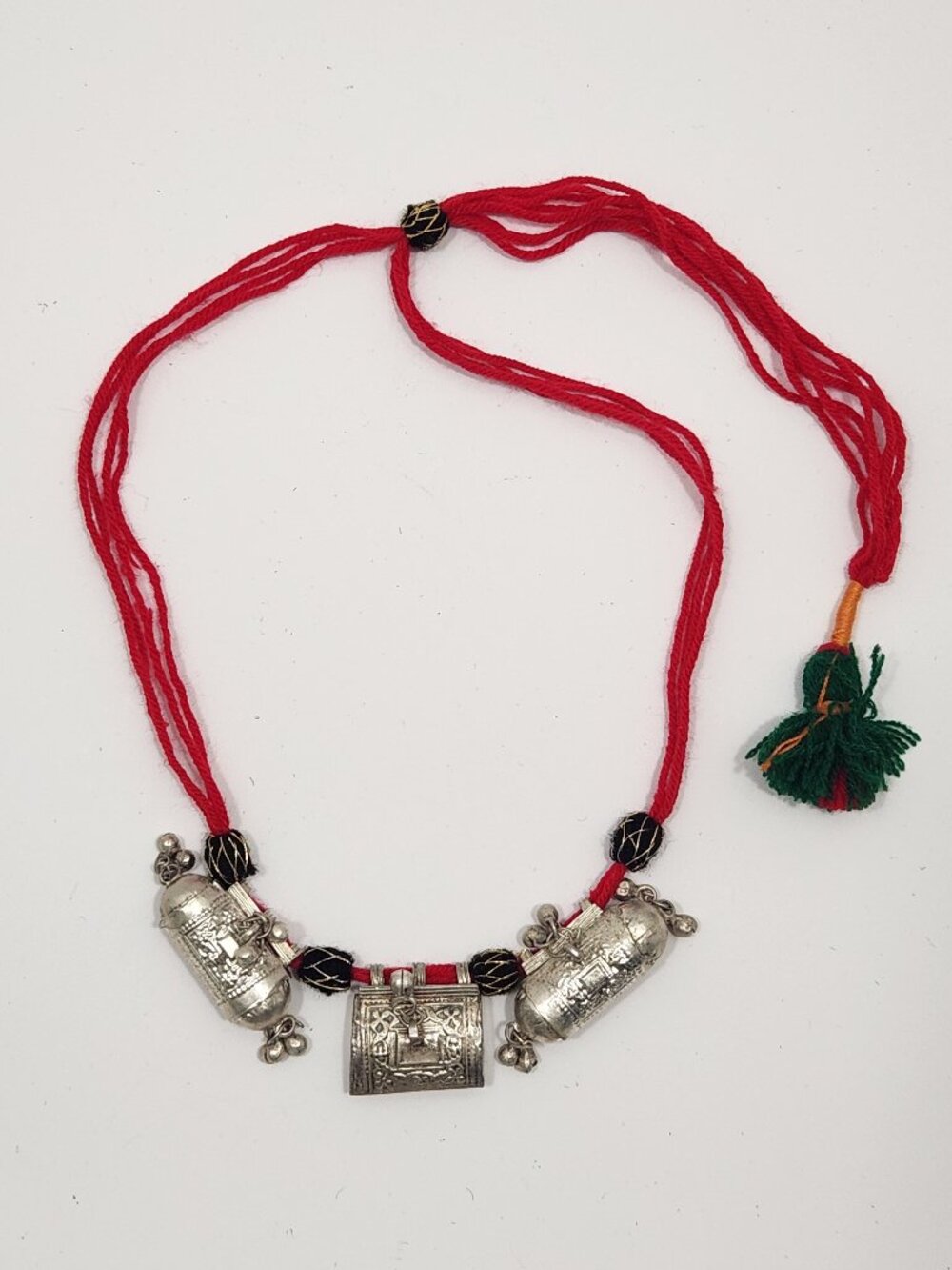 Vintage Indian Tribal Taviz Amulet Necklace Silver Tone Metal Adjustable